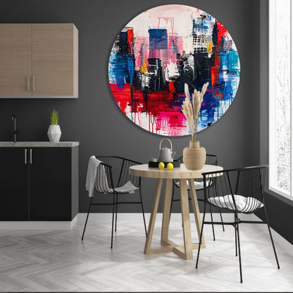 Abstract stadsgezicht met levendige kleuren aluminium muurcirkel