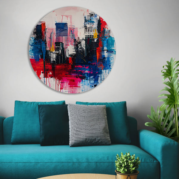 Abstract stadsgezicht met levendige kleuren forex muurcirkel