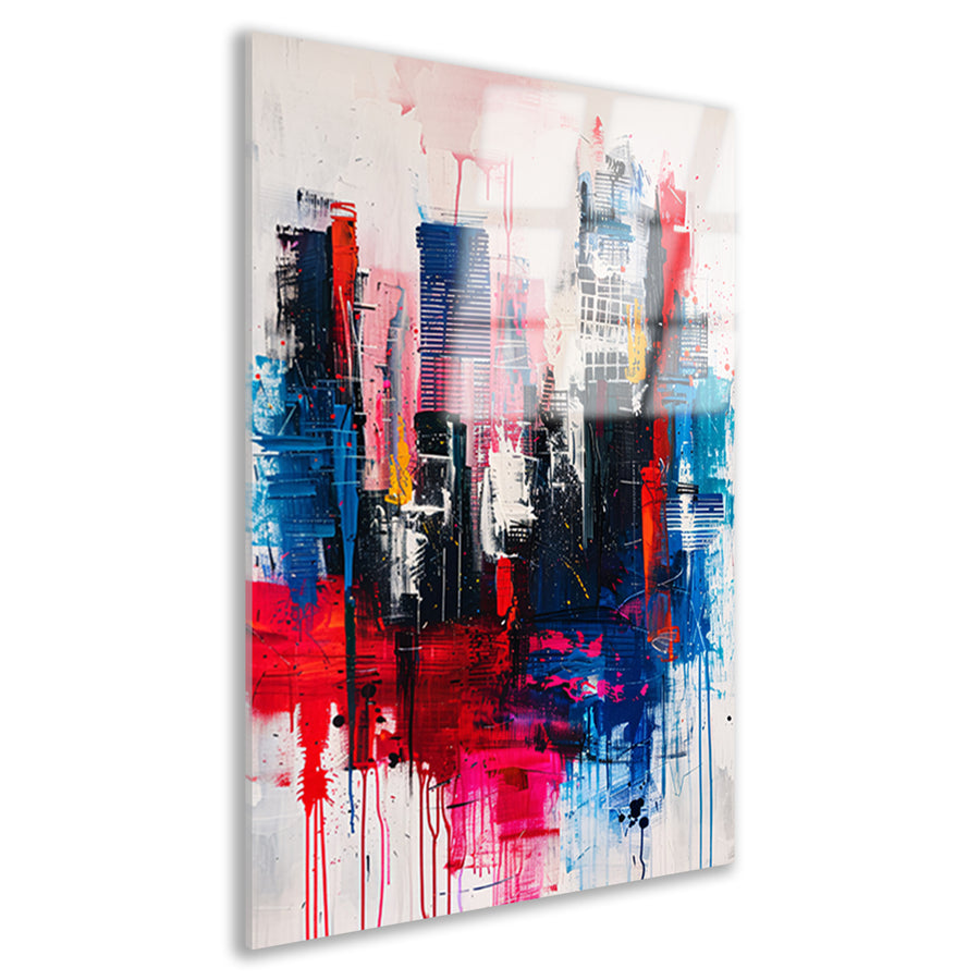 Abstract stadsgezicht met levendige kleuren acrylglas
