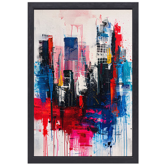 Abstract stadsgezicht met levendige kleuren canvas met baklijst