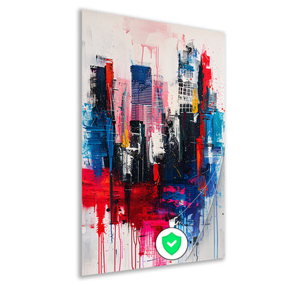 Abstract stadsgezicht met levendige kleuren poster