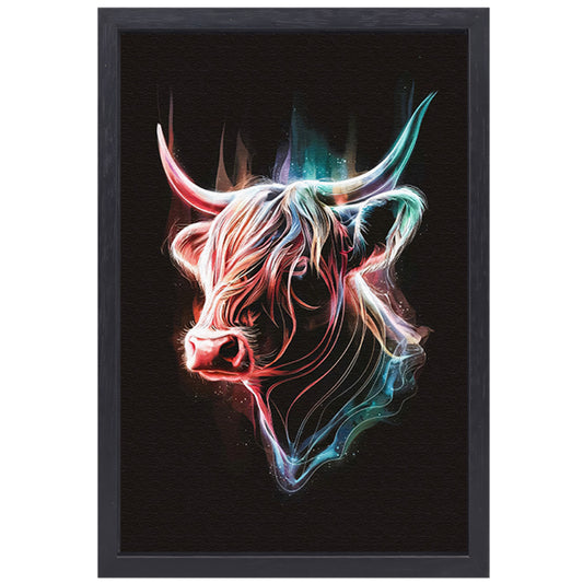 Abstracte Kleurendans van een Schotse hooglander canvas met baklijst