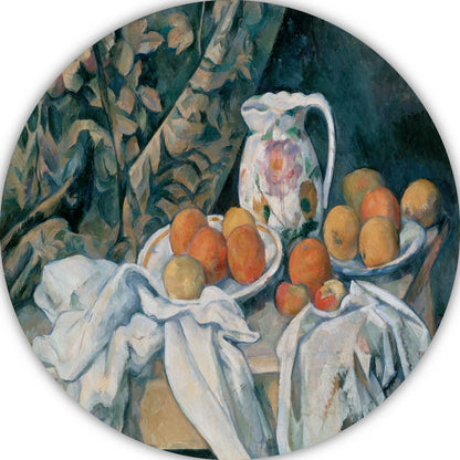 Stilleven met een gordijn - Paul Cézanne aluminium muurcirkel