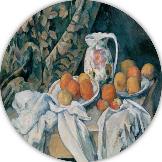 Stilleven met een gordijn - Paul Cézanne aluminium muurcirkel