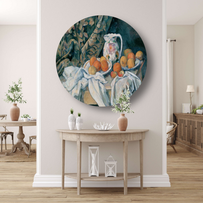 Stilleven met een gordijn - Paul Cézanne aluminium muurcirkel