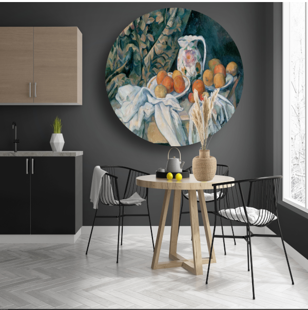 Stilleven met een gordijn - Paul Cézanne aluminium muurcirkel