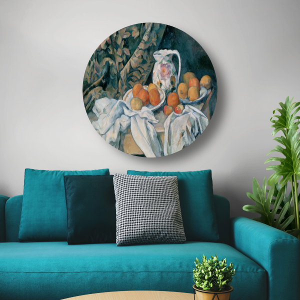 Stilleven met een gordijn - Paul Cézanne aluminium muurcirkel