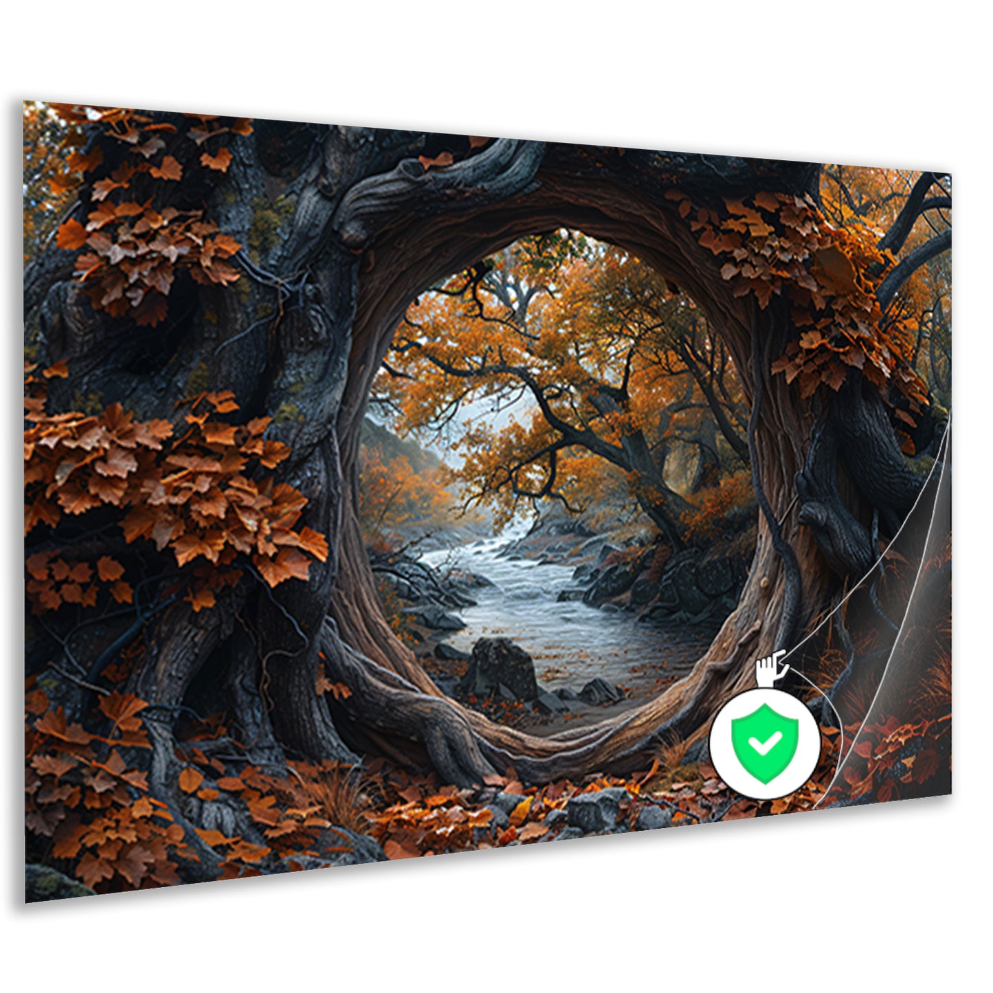 Oude boom bij rivier poster