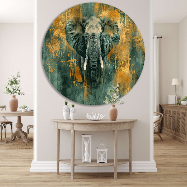 Mysterieus olifant portret met gouden accenten forex muurcirkel