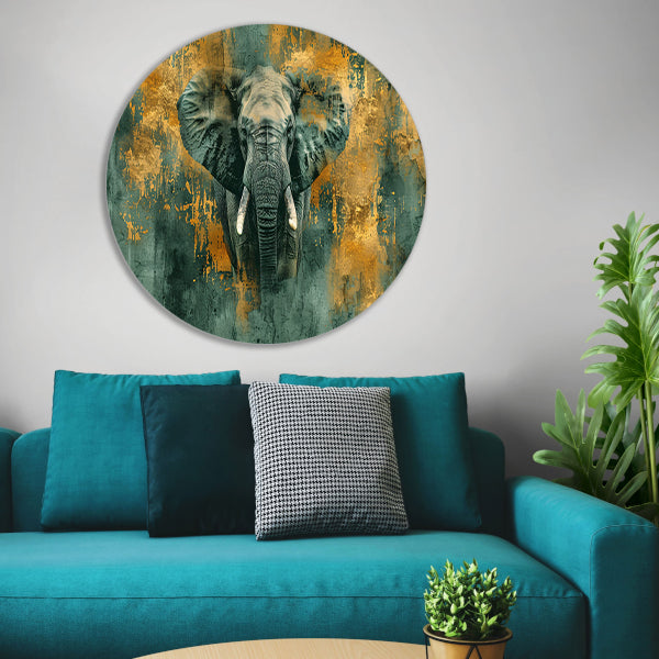 Mysterieus olifant portret met gouden accenten forex muurcirkel