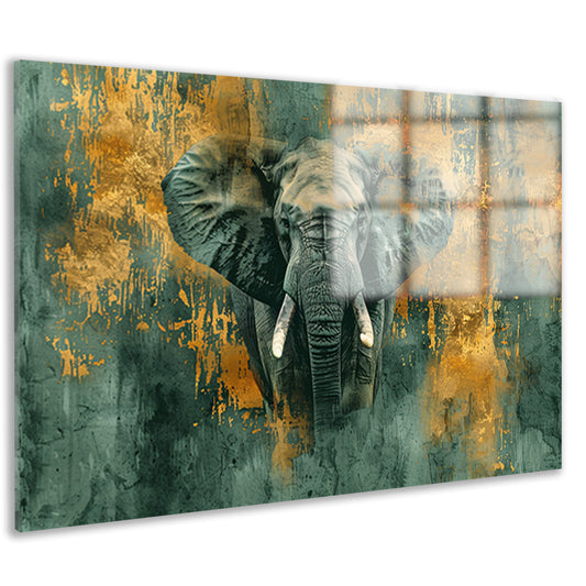 Mysterieus olifant portret met gouden accenten acrylglas