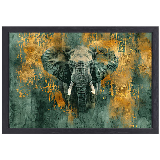 Mysterieus olifant portret met gouden accenten canvas met baklijst