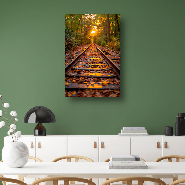 Treinspoor in herfstbos canvas