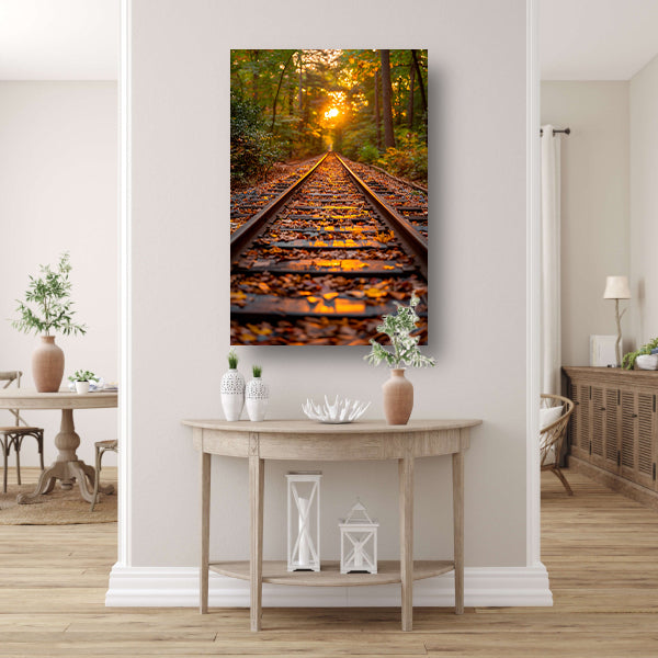 Treinspoor in herfstbos canvas