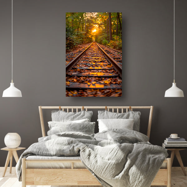 Treinspoor in herfstbos canvas