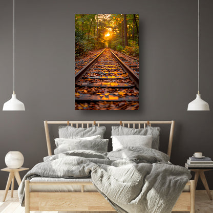 Treinspoor in herfstbos canvas
