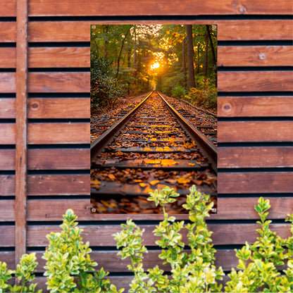 Treinspoor in herfstbos tuinposter