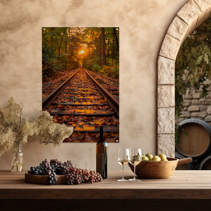 Treinspoor in herfstbos tuinposter