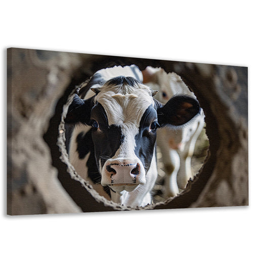 Nieuwsgierige Koe in Beton Cirkel canvas