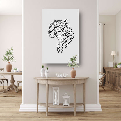 Zwart-witte minimalistische cheetah lijntekening canvas met baklijst