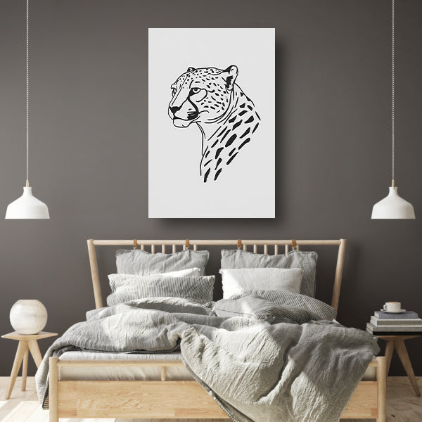 Zwart-witte minimalistische cheetah lijntekening canvas met baklijst