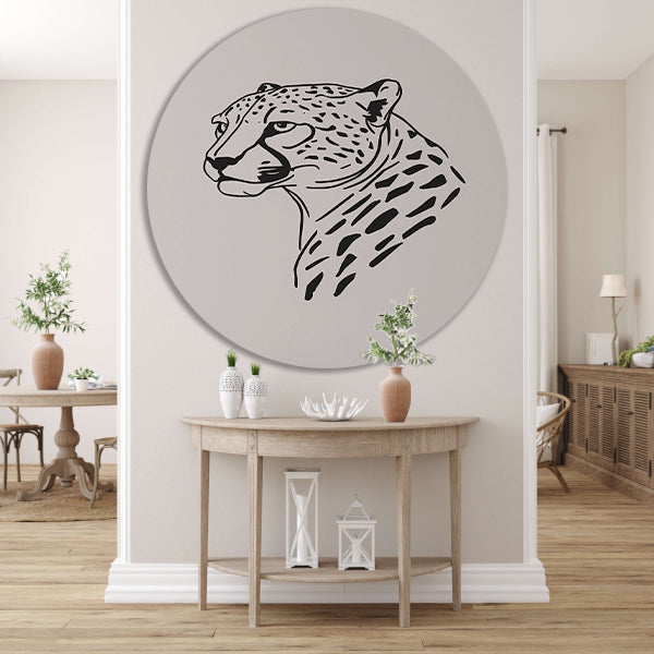 Zwart-witte minimalistische cheetah lijntekening aluminium muurcirkel