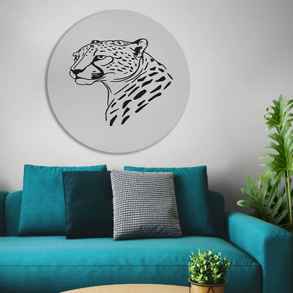 Zwart-witte minimalistische cheetah lijntekening aluminium muurcirkel