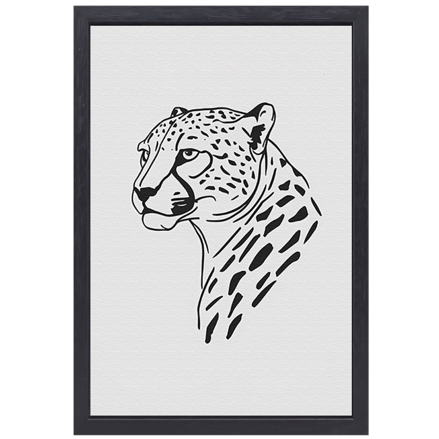 Zwart-witte minimalistische cheetah lijntekening canvas met baklijst