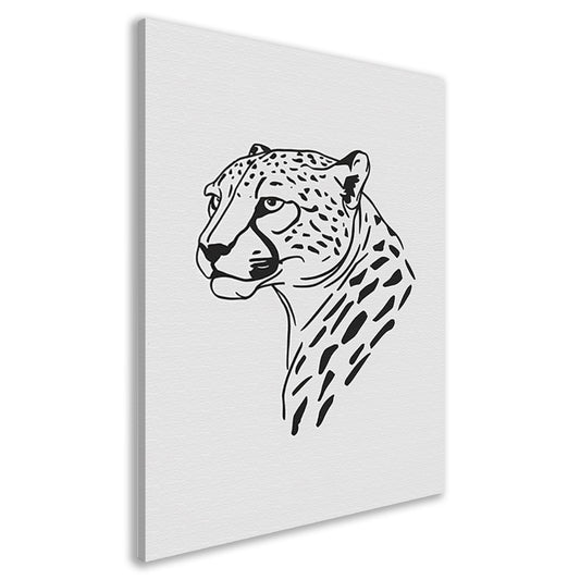 Zwart-witte minimalistische cheetah lijntekening canvas