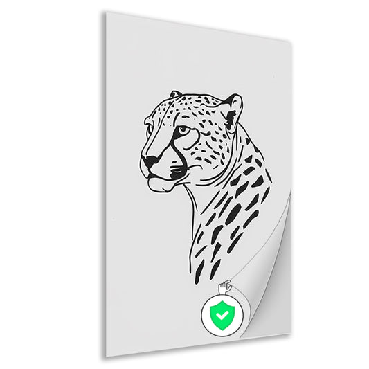 Zwart-witte minimalistische cheetah lijntekening poster