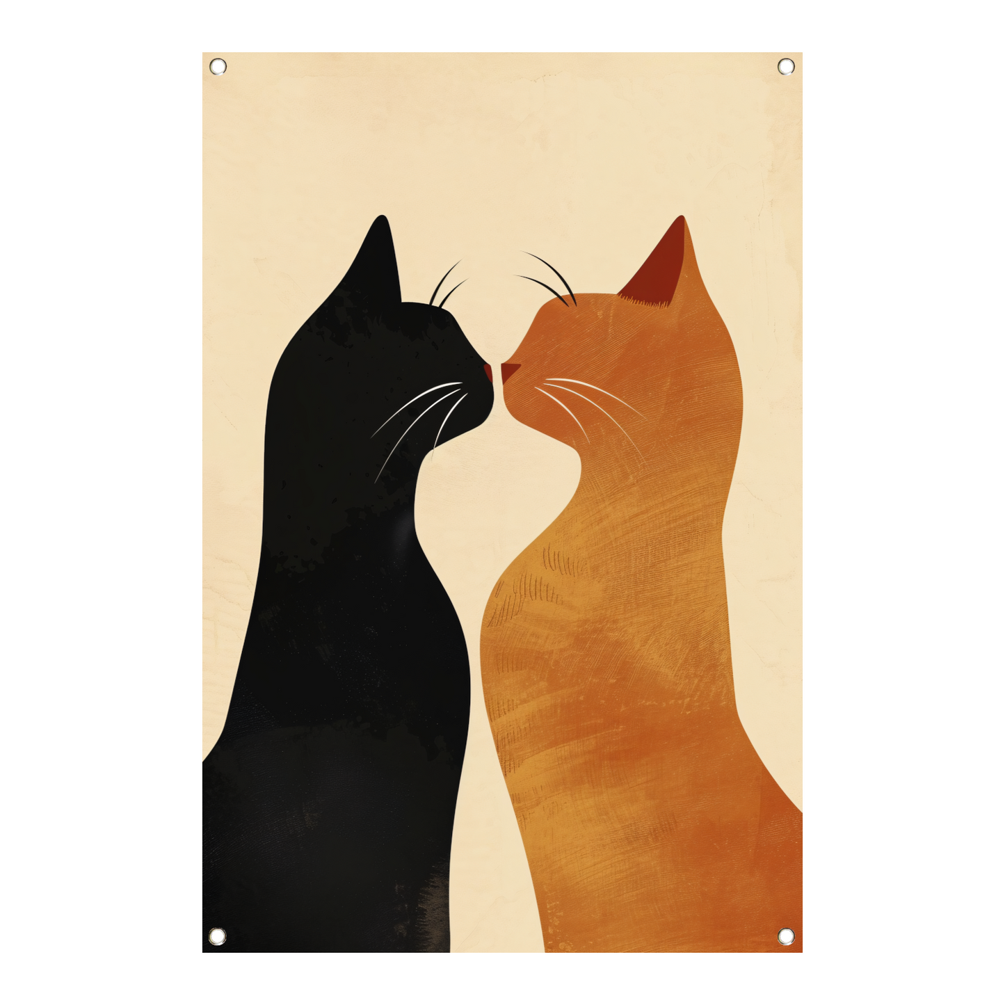 Twee katten in liefdevolle pose met aardetinten tuinposter