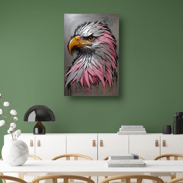 Abstract zilver en roze adelaarskop olieverfschilderij canvas met baklijst