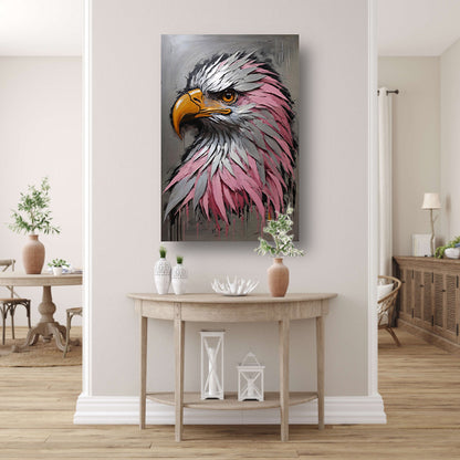Abstract zilver en roze adelaarskop olieverfschilderij canvas met baklijst
