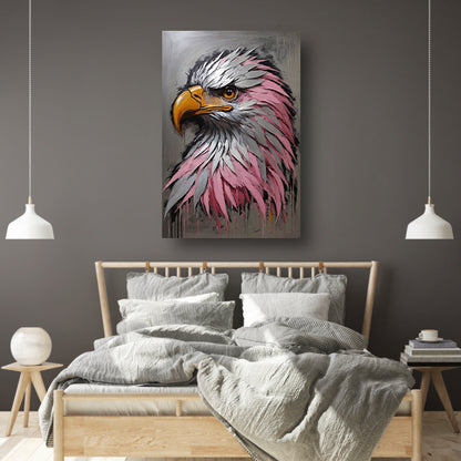 Abstract zilver en roze adelaarskop olieverfschilderij canvas met baklijst