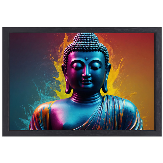 Meditatieve Boeddha in Kleurenspektakel canvas met baklijst
