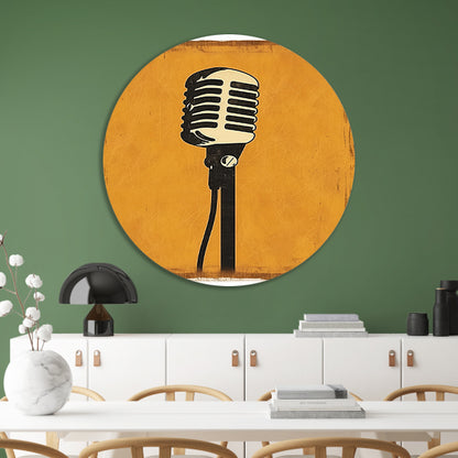 Vintage Microfoon in Art Deco Stijl op Gele Achtergrond forex muurcirkel