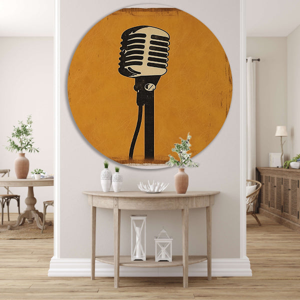 Vintage Microfoon in Art Deco Stijl op Gele Achtergrond forex muurcirkel