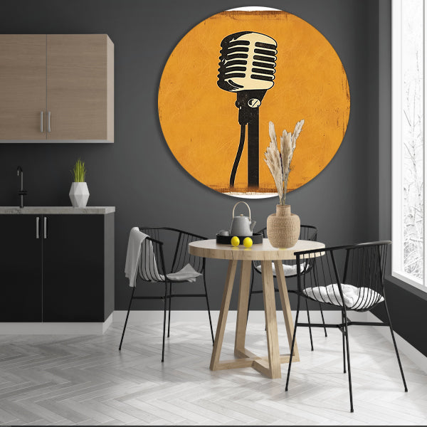 Vintage Microfoon in Art Deco Stijl op Gele Achtergrond forex muurcirkel