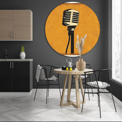 Vintage Microfoon in Art Deco Stijl op Gele Achtergrond forex muurcirkel