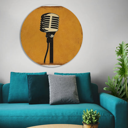 Vintage Microfoon in Art Deco Stijl op Gele Achtergrond forex muurcirkel