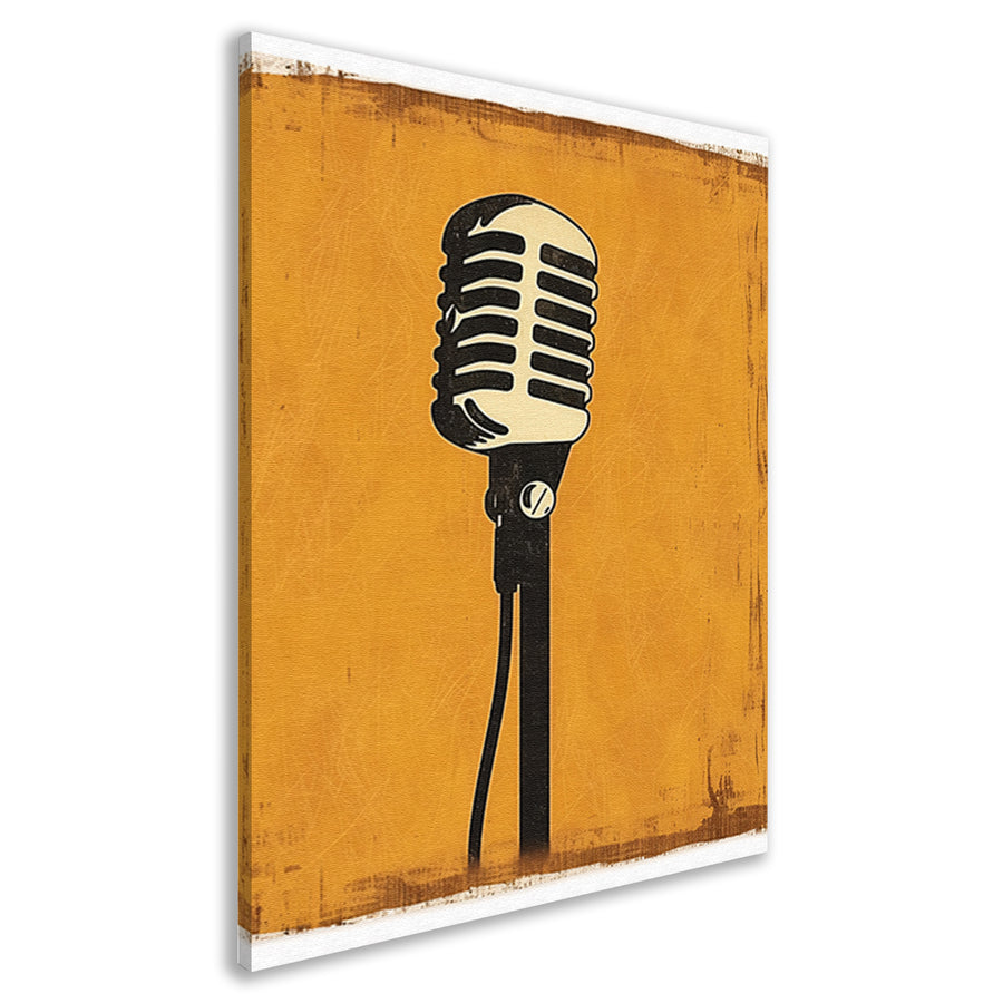 Vintage Microfoon in Art Deco Stijl op Gele Achtergrond canvas