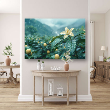 Gele narcis op groene stengel canvas