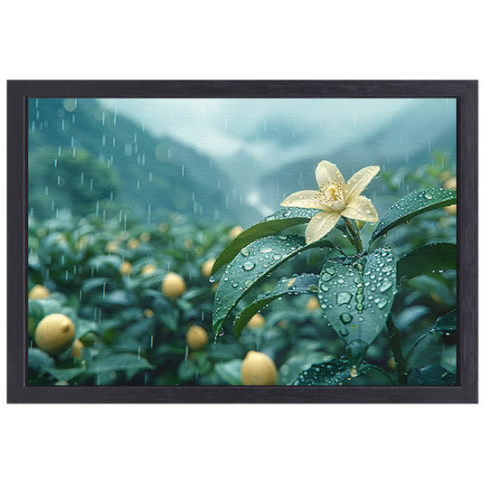 Gele narcis op groene stengel canvas met baklijst