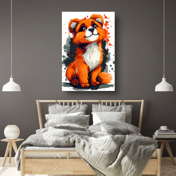 Digitale kunstprint van een vrolijk vosje canvas met baklijst