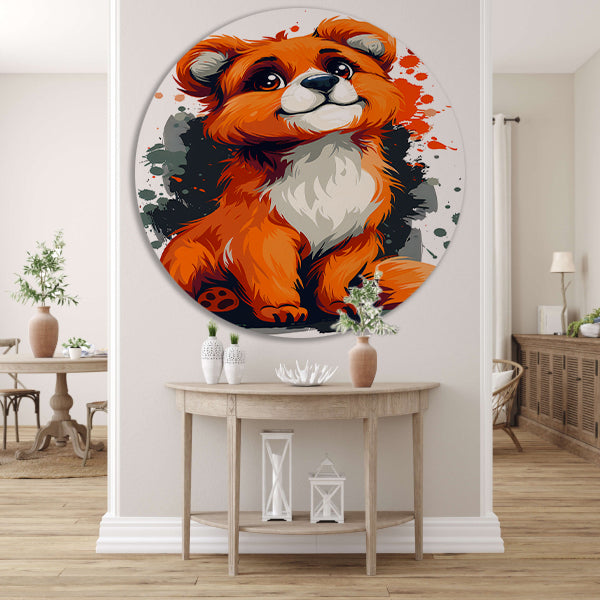 Digitale kunstprint van een vrolijk vosje aluminium muurcirkel