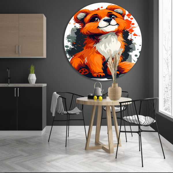 Digitale kunstprint van een vrolijk vosje aluminium muurcirkel