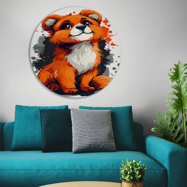 Digitale kunstprint van een vrolijk vosje aluminium muurcirkel