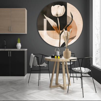 Elegante Sepia Tulp op Moderne Achtergrond aluminium muurcirkel