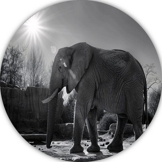 Olifant in Afrikaans landschap aluminium muurcirkel