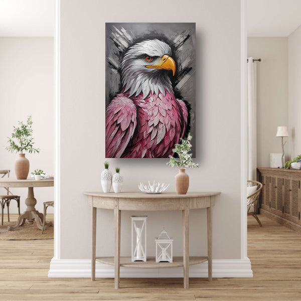 Abstracte Roze en Zilveren Adelaar Schilderij canvas met baklijst